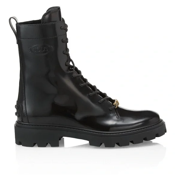 TOD’S BLACK LEATHER LACE UP COMBAT BOOTS GRUNGE GORPCORE MOTO EUR 40 - Picture 8 of 9